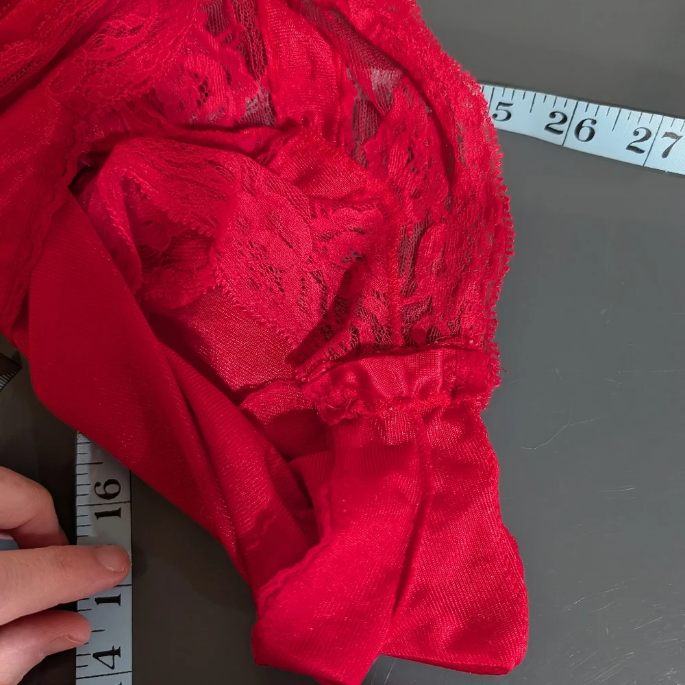 Vintage‎ Red Sheer Lace Nylon Teddy Lingerie Romper